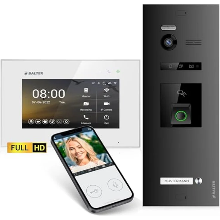 Balter EVO HD Video-Türsprechanlage, Komplettset für Einfamilienhaus mit 7 Zoll Monitor, Fingerprint, RFID und App, 2-Draht-Bus – Bild 1