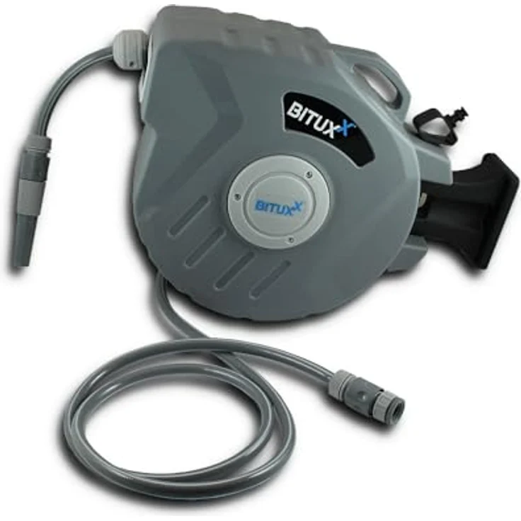 BITUXX Wand Wasser Schlauchtrommel mit Automatikauffrollung, 20 m, inklusive Spritzdüse und Montagematerial – Bild 4