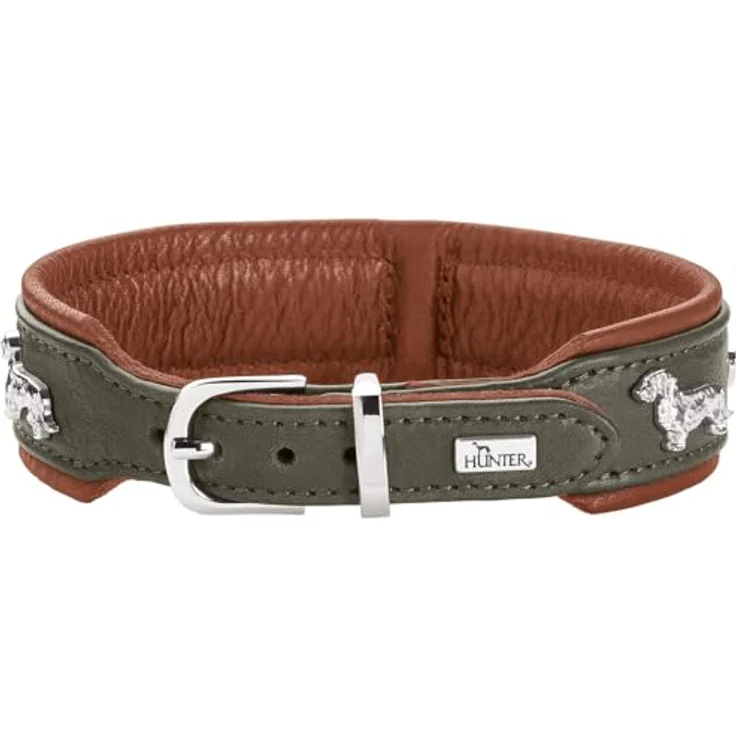 HUNTER Teckel-Halsband München Farbe Cognac/schwarz, Größe 32 - Premiumleder, Made in Germany – Bild 2