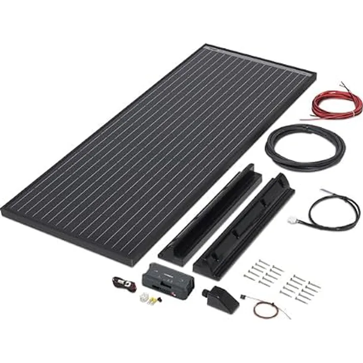BÜTTNER DOMETIC Solar Komplettanlage MT Power Black Line 200 Kit, 2 x 100 Wp Hochleistungs-Solarmodule mit 80 Zellen, inkl. MPPT Solarregler und Zubehör, Schwarz