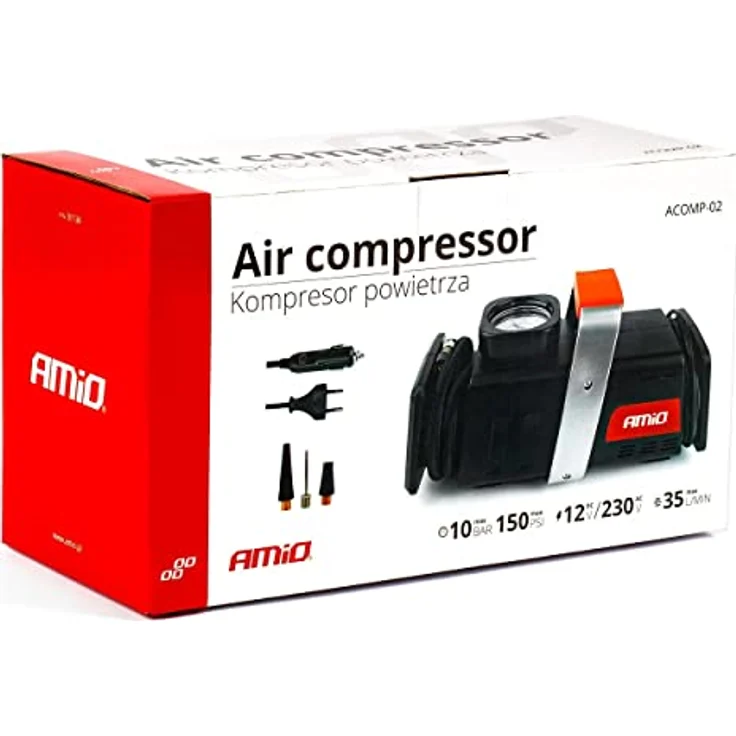 AMiO Luftkompressor 12V / 230V, 150 Psi, tragbar mit 55 cm Druckschlauch und Manometer – Bild 7