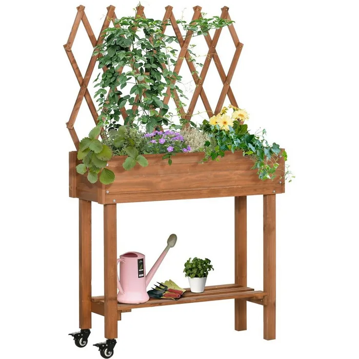 Outsunny Hochbeet PflanzkГјbel mit Rollen, Braun, für Garten und Balkon