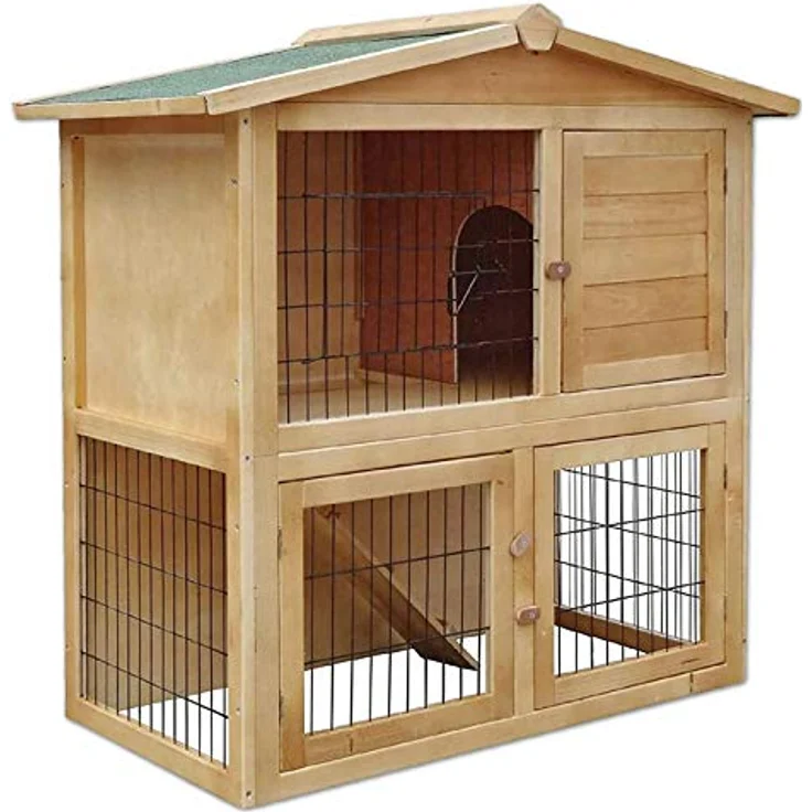 lionto Kaninchenstall aus Holz Kleintierhaus Nagerhaus Kleintierstall 98x54x100 cm – Bild 1