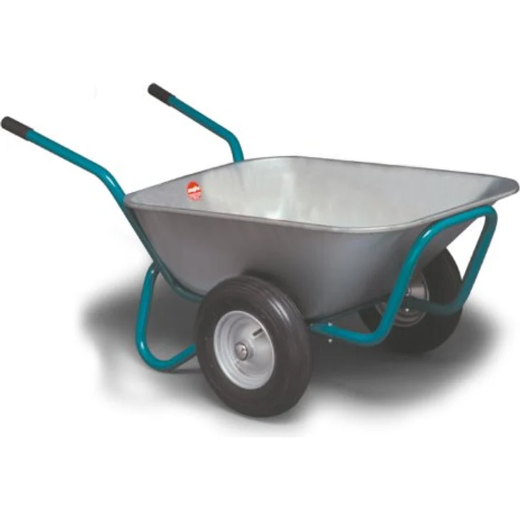 Mefro Kuli aus Metall, Schubkarre mit 400 kg max. Belastbarkeit und 140 l Fassungsvermögen, silber, 148x80x68 cm – Bild 2