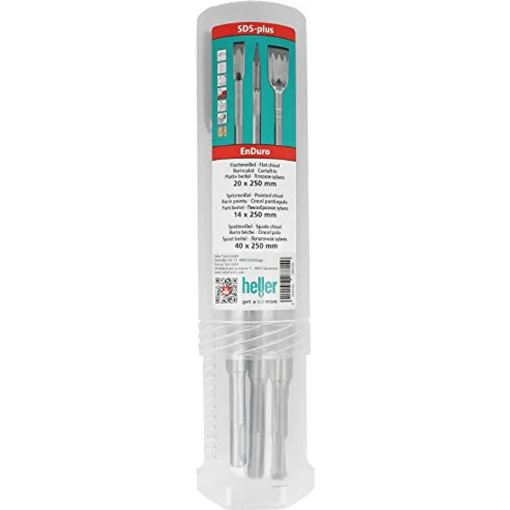 Heller Tools 1218 Enduro Meißel SDS-plus, selbstschärfend, Set 3-teilig., Spitz-, Flach- und Spatmeißel, 250 mm, sds plus meißel, sds plus meißel set, sds meißel set, flachmeißel, beton, stein – Bild 2
