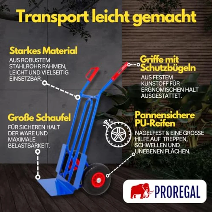 PROREGAL® Sackkarre RHINO XL Schaufel 250kg Traglast Blau - Stabile Stahrahmen, Pannensicheres PU Rad, 40cm breite Schaufel – Bild 5