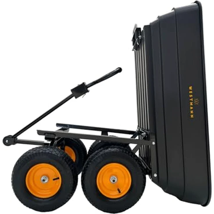 Westmann Prakta M Gartenwagen, Kunststoffkarre mit Kippfunktion, 125 L Volumen, 300 kg Tragkraft, Luftreifen & Zugstange – Bild 5
