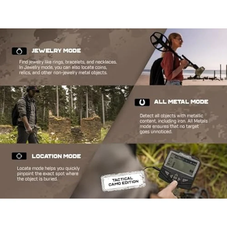 Minelab X-Terra Voyager Tactical Metal Detector, Komplettpaket mit wasserdichter Spule und präzisier Pinpoint-Funktion, Camouflaged Edition – Bild 5