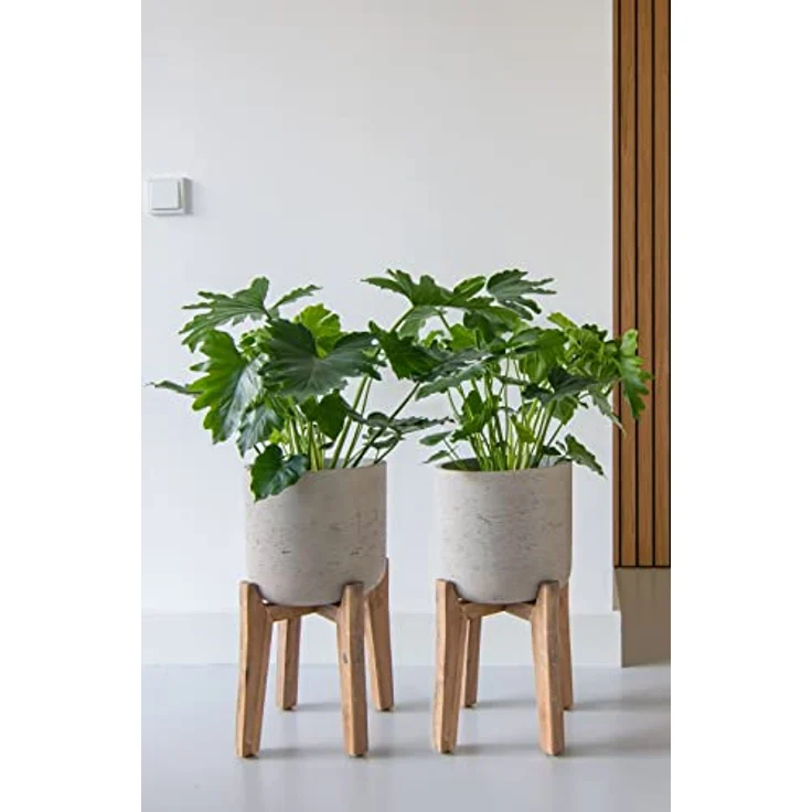 Finestgreen Charlie Feet High | Handgefertigtes Pflanzgefäß auf Holzfüßen (M Ø:23,5 H:38 cm, Grau) | Pottery Pots – Bild 1