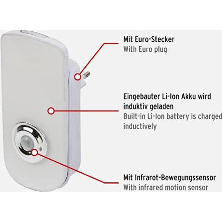 Brennenstuhl LED Sicherheitsleuchte/Nachtlicht mit Infrarot Bewegungsmelder mit SMD LEDs (automatisches Einschalten bei Stromausfall, 50 + 40 lm, inklusive Abnehmbarer Taschenlampe, 3000K) – Bild 3
