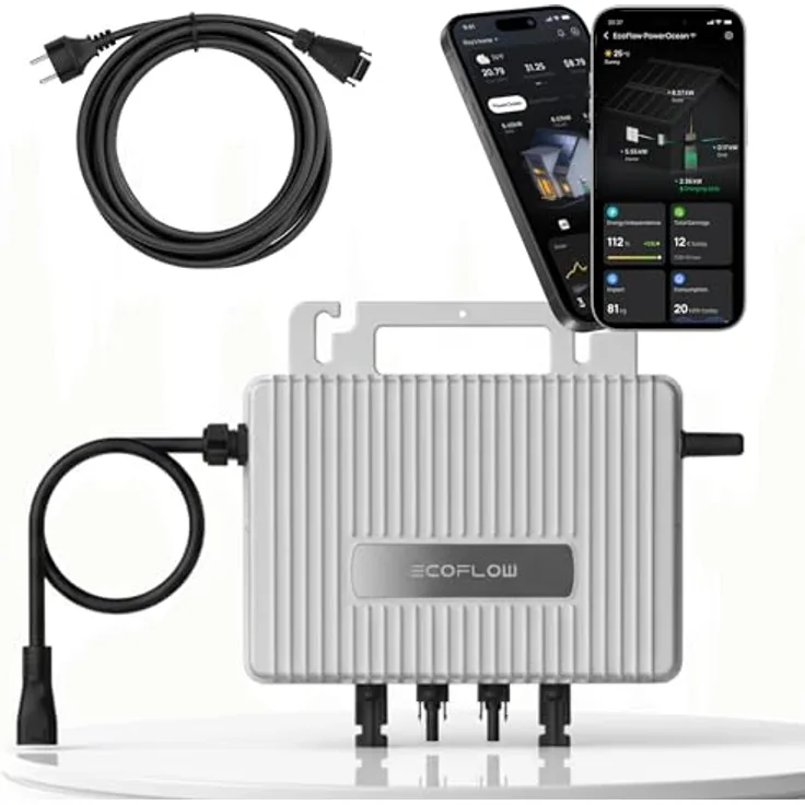 SUNNIVA EcoFlow Mikro-Wechselrichter EFStreamMI800W, 800 W, IP67 wetterfest, Plug-&-Play Installation, 2 MPPT, Bluetooth & WiFi, inkl. 5 m Anschlusskabel