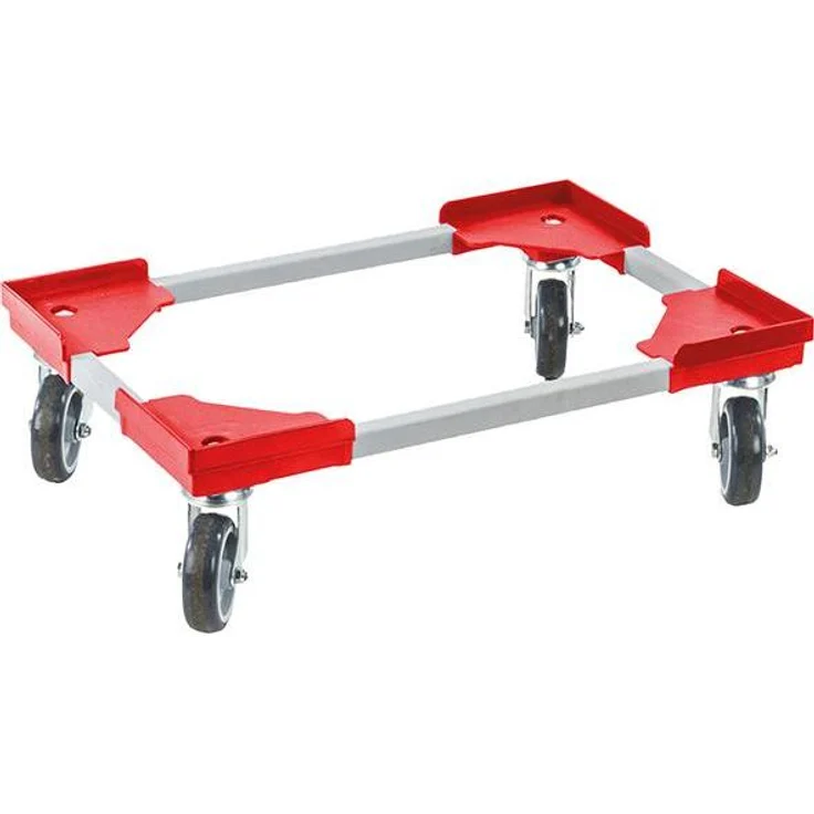 NoName Transportwagen, Transportroller für Euro-Normkästen, rot, 410 x 610 mm, mit thermoplastischer Gummibereifung und vier Lenkrollen