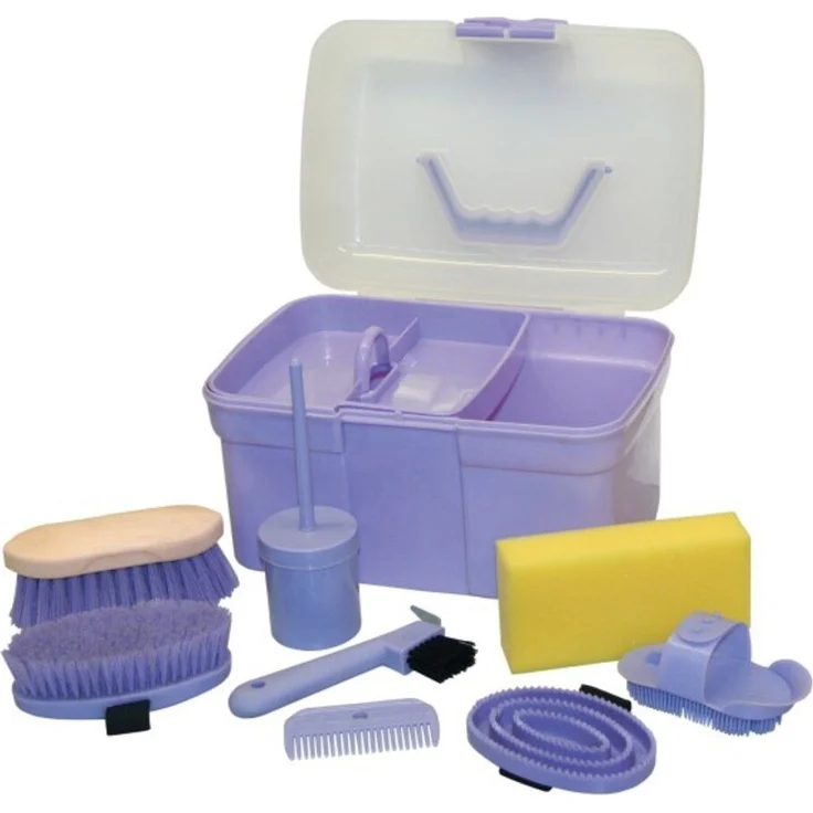 Kerbl Fellbürste Putzbox 8-teilig befüllt für Kinder lila 321765, (1-tlg) - Komplettes Pflegeset für Lieblingspferde – Bild 1