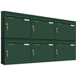 AL Briefkastensysteme Basic 6er Briefkasten RAL 6005 Moos Grün 6 Fach DIN A4 wetterfest Briefkastenanlage mit Posthaltebügel und 2 Namensschildern