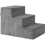 Juskys Haustiertreppe Hundetreppe 36 cm - Treppe 3 Stufen Plüsch-Bezug waschbar - Katzentreppe Hunderampe für Bett, Sofa, Couch und Auto - Bezug Grau