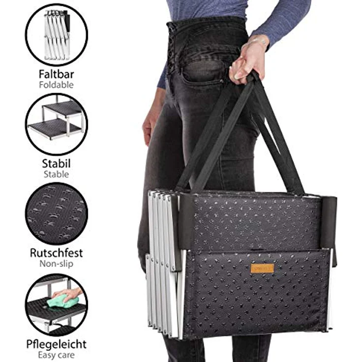 ONVAYA® Hundetreppe faltbar | 5 Stufen | Hunderampe Einstieghilfe für Autos oder hohe Betten | klappbare Haustiertreppe | stabile Hundeleiter | praktisch & leicht | für bis zu 60 kg – Bild 3