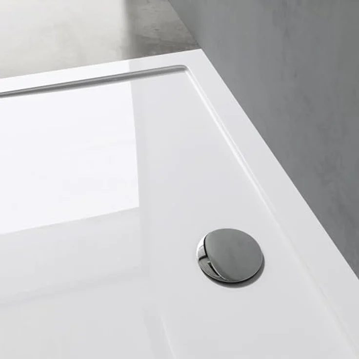 doporro Duschtasse Duschwanne Faro2, 75x90x4 cm, flach, Weiß, inkl. Ablaufgarnitur AL01, DIN-Anschlüsse, bodeneben montierbar, leicht zu reinigen – Bild 5