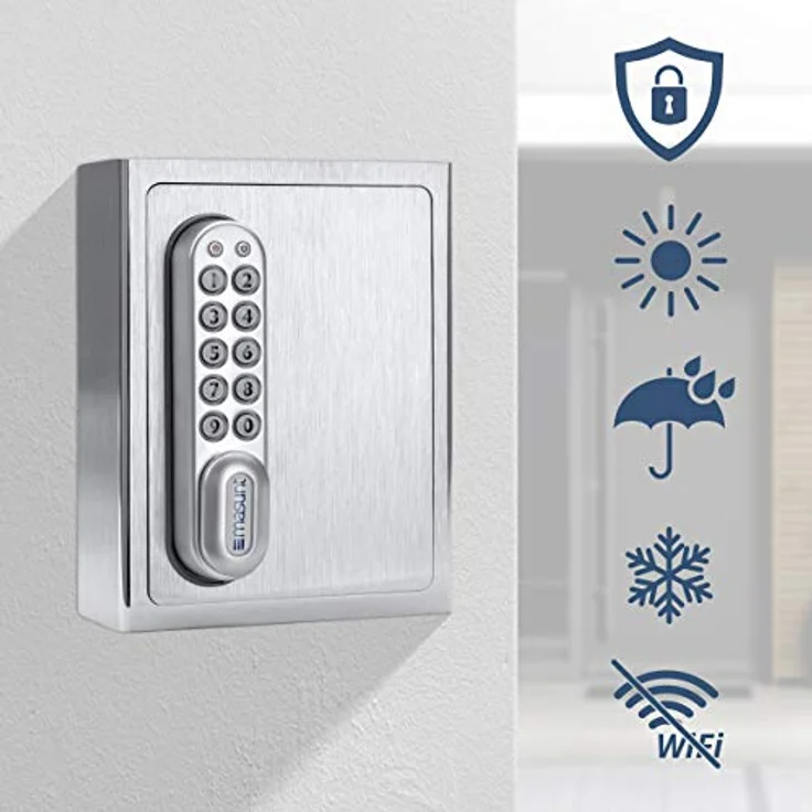 masunt Schlüsselsafe 1120 E Code | innovative Online-Codevergabe aus der Ferne | elektronischer Schlüsseltresor aus massivem V2A Edelstahl | Aufbruch-sicher | wetterfest | Silber – Bild 5