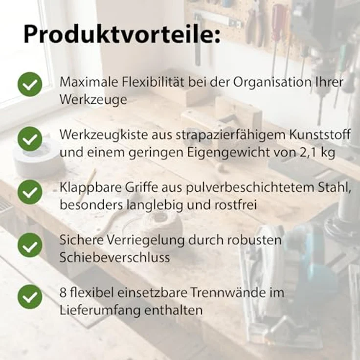 TRUTZHOLM Werkzeugkoffer 2-lagig, 30kg Traglast, 8 Fächer, anpassbar, Kunststoff, 42x17x16 cm – Bild 7