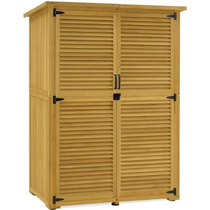 M MCombo Gartenschrank Holz 0901D-F, Wetterfestes Gartenhaus Klein für Outdoor, 2 Abteile, abschließbar, 59×127×168 cm, Natur – Bild 1