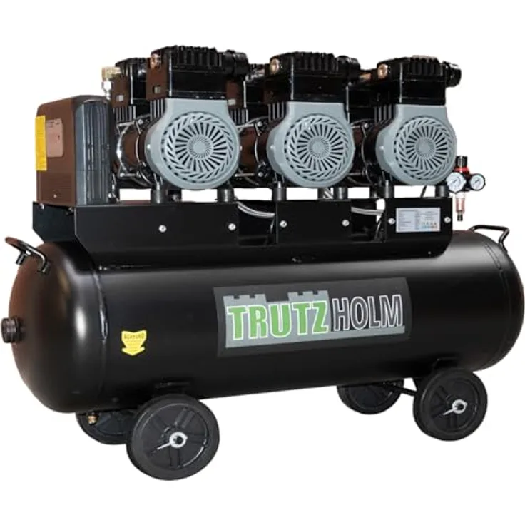 TrutzHolm Flüster Kompressor 100L, leise Druckluftkompressor mit 62 dB, 4500W, 738L/min, ölfrei und wartungsarm