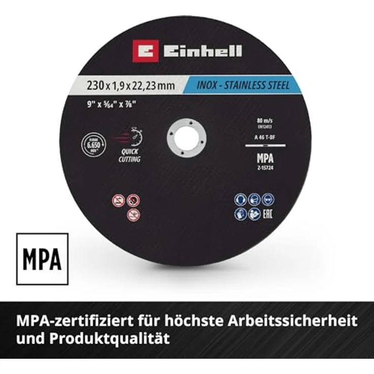 Einhell Trennscheiben Metall, 10-tlg., Ø 230 mm, MPA-zertifiziert, für Edelstahl und Stahl, leichter Schnitt – Bild 4