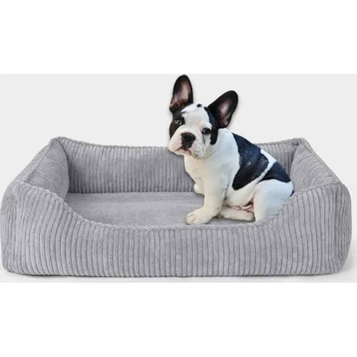 PAW WOW Anton Hundebett | Orthopädisches Hundebett für kleine und mittelgroße Hunde (Grau, 80x60cm) - Memory Foam-Technologie, atmungsaktiver Cordstoff, waschbarer Bezug