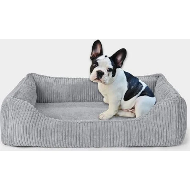 PAW WOW Anton Hundebett | Orthopädisches Hundebett für kleine und mittelgroße Hunde (Grau, 80x60cm) - Memory Foam-Technologie, atmungsaktiver Cordstoff, waschbarer Bezug – Bild 1
