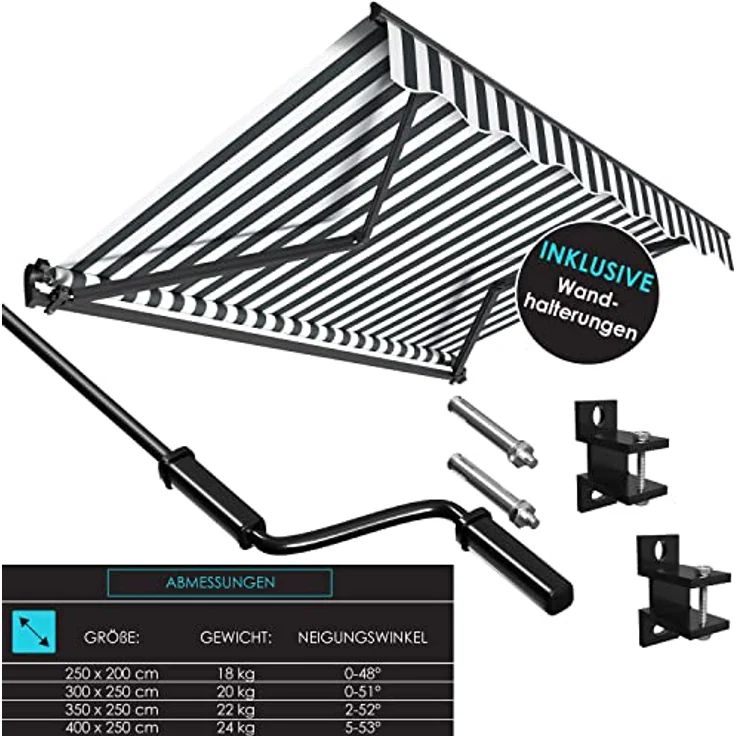 KESSER Gelenkarmmarkise manuelle Markise Gelenkmarkise Terrassenmarkise Klemmmarkise Sonnenmarkise inkl. Wandhalterung Sonnenschutz Balkonmarkise wasserabweisender Alu-Polyester 250 x 200 cm, Weiß - Anthrazit – Bild 7
