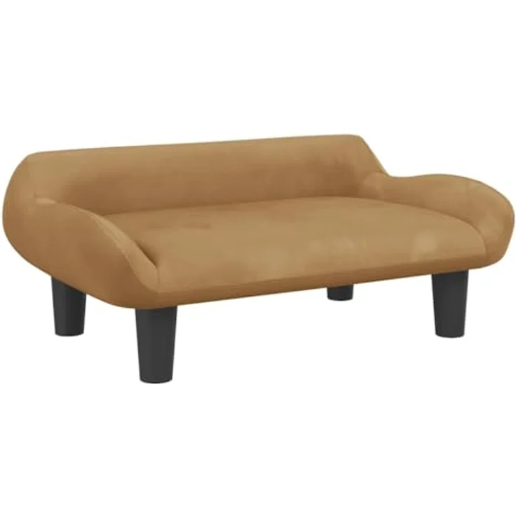 vidaXL Hundekorb Hundebett Braun 70x40x24 cm Samt Körbchen Hundesofa mit massivem Kiefernholzrahmen und 50 kg Tragfähigkeit – Bild 1