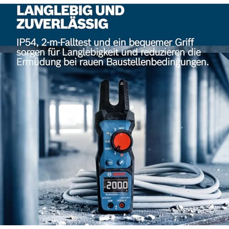 Bosch Professional GFM 1000-15, Digital-Stromzangen-Multimeter bis 1.000 V, Blau/Schwarz, True RMS, IP54, integrierter NCV – Bild 5