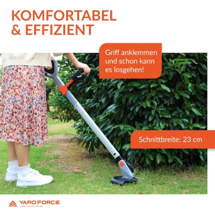 Yard Force 12V iFlex Urban Akku-Rasenmäher, Rasentrimmer und Heckenschere im Paket LM F24BN, mit / 4,0 Ah Lithium-Ionen-Akku, bis zu 50 qm, 23cm, 3-stufige Schnitthöheneinstellung, Silber Schwarz – Bild 5