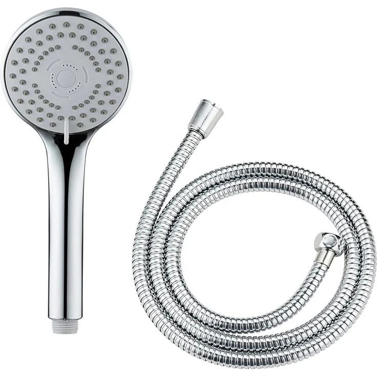 WENKO Handbrause Modell Basic Line Duschkopf Set, klassischer Brausekopf mit 5 Strahlarten, 150 cm Brauseschlauch – Bild 1