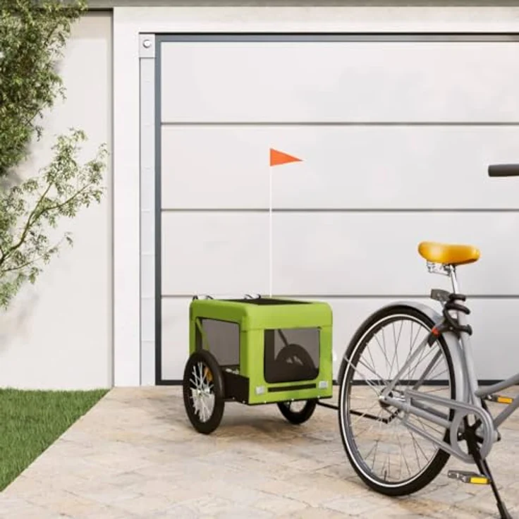 vidaXL Hunde-Transportbox Fahrradanhänger Hunde Grün und Schwarz Oxford-Gewebe und Eisen, Robuster Rahmen und Komfortables Design – Bild 2