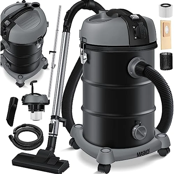 Masko® Industriestaubsauger Staubsauger Nass Trocken Sauger Edelstahl 2300W + Steckdose | Blasfunktion | Trocken-Saugen & Nass-Saugen | Push&Clean | Industrie-Sauger mit & ohne Beutel | beutellos – Bild 1