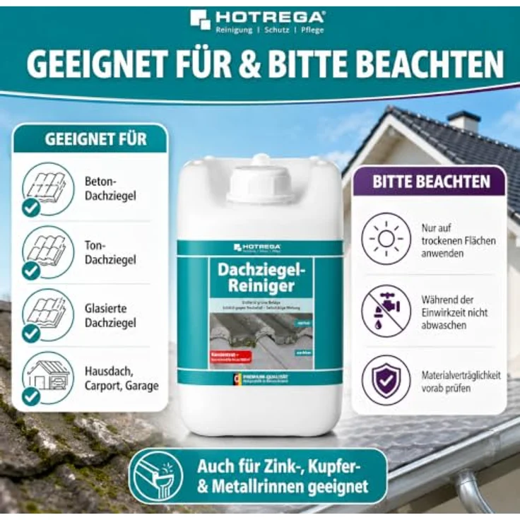 HOTREGA® Dachziegel Reiniger 5L, biologisch abbaubarer Grünbelagentferner für Beton-, Ton- und glasierte Dachziegel, säure- und chlorfrei, selbsttätig mit Langzeit-Schutz – Bild 7