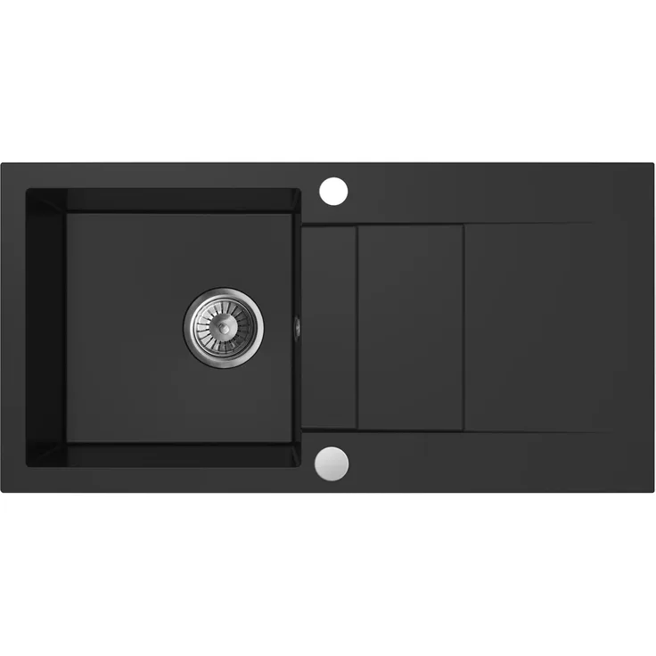 Axis Group Granitspüle Cascada 40 - Einbauspüle, 86 x 43,5 cm, schwarz, halbmatte Oberfläche, platzsparender Siphon, langlebig