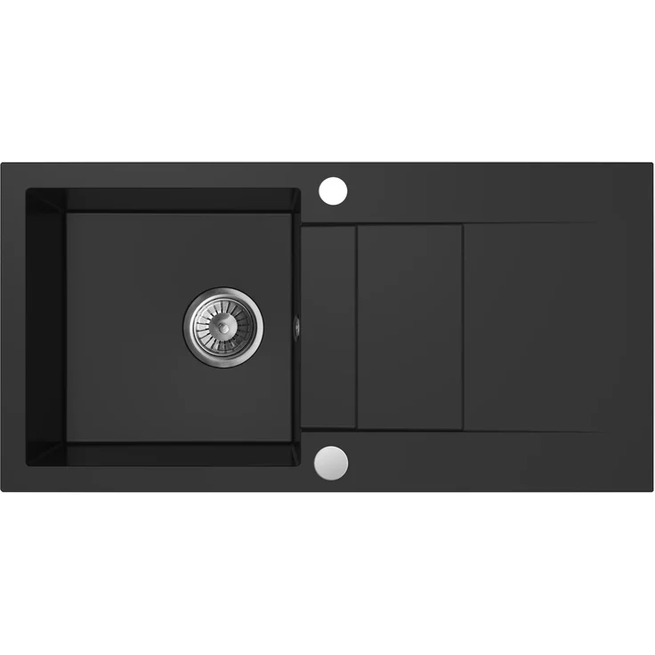 Axis Group Granitspüle Cascada 40 - Einbauspüle, 86 x 43,5 cm, schwarz, halbmatte Oberfläche, platzsparender Siphon, langlebig