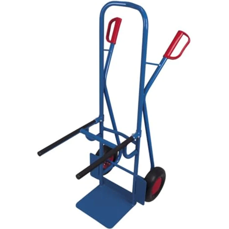 VARIOFIT Stuhlkarre, Stahl mit 250kg Traglast, stufenlos höhenverstellbar, pulverbeschichtet RAL 5010 enzianblau, Vollgummibereifung – Bild 1