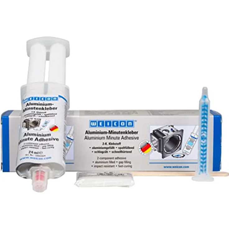 WEICON Aluminium-Minutenkleber, Epoxidharzkleber, 24 ml, zweikomponentig, zum Auffüllen von Rissen und Löchern, geruchsarm und mechanisch bearbeitbar – Bild 1
