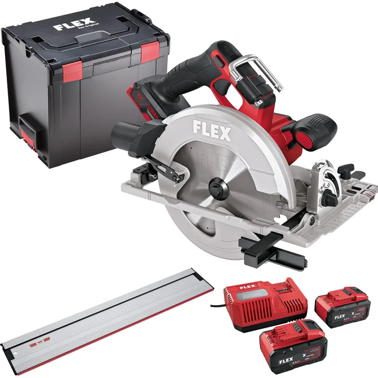 FLEX Akku-Handkreissäge CS 68 18-EC, 18 V Set mit 2x 8,0 Ah Akkus, GRS 160, L-BOXX, pendelbare Schutzhaube, Bürstenloser Motor, LED-Arbeitslicht
