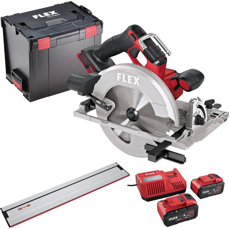 FLEX Akku-Handkreissäge CS 68 18-EC, 18 V Set mit 2x 8,0 Ah Akkus, GRS 160, L-BOXX, pendelbare Schutzhaube, Bürstenloser Motor, LED-Arbeitslicht
