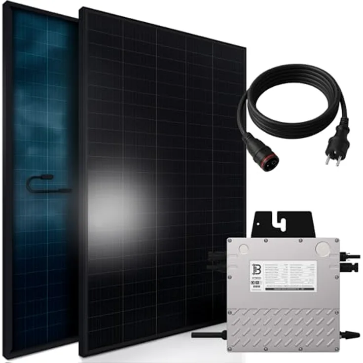 SUNNIVA Balkonkraftwerk Solaranlage 1196W / 800W FULL BLACK BIFACIAL BIFAZIAL, mit Beny BYM800 800 Watt Micro-Wechselrichter und 5m Anschlusskabel, drosselbar & upgradebar auf 600W oder 800W
