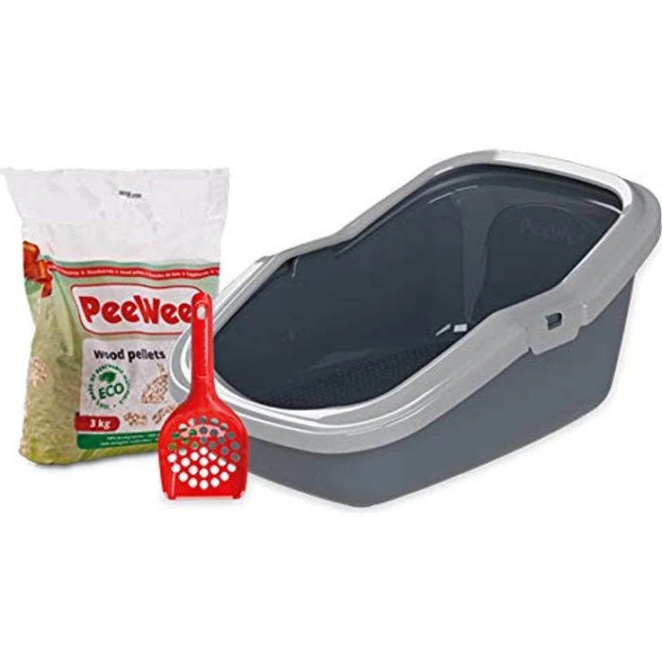 PeeWee Katzentoilette EcoMinor Katzenklo offen Schale Katzen WC inkl. 3kg Streu Holzpellets Pellets, Farbe:Grau – Bild 1