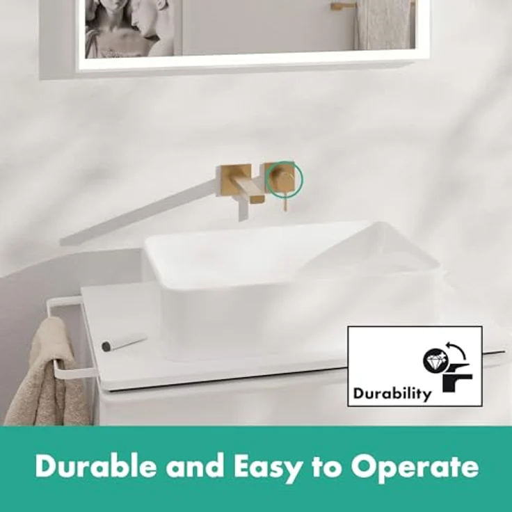 hansgrohe Tecturis E - Waschtischarmatur Unterputz für Wandmontage mit Ablauf, Wasserhahn Bad mit Auslauf Länge 22,5 cm, Mischbatterie Waschbecken wassersparend (EcoSmart+), Brushed Bronze – Bild 4