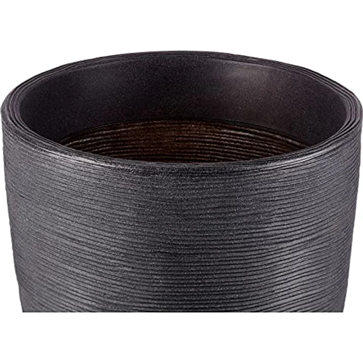 Dehner Pflanzvase Vino | Übertopf, Pflanzgefäß | für Topfpflanzen | modern, rund, formstabil, robust | Riffelstruktur | Indoor, Outdoor | Kunststoff | anthrazit | Ø 40 cm, Höhe 60 cm – Bild 3