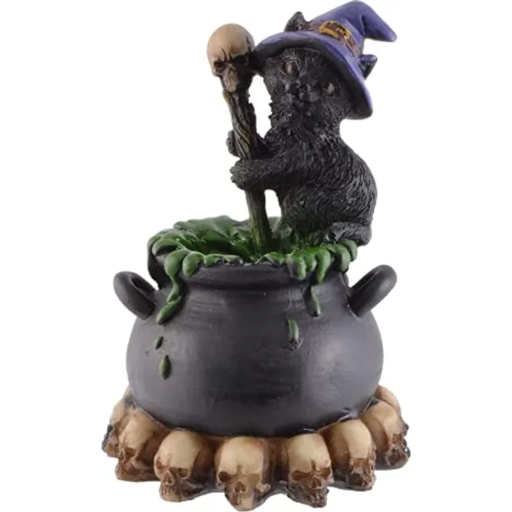 Joh. Vogler 837-2225 Wunschpunsch Hexenkatze rührt im Kessel mit LED-Beleuchtung 12 cm Figur Cat