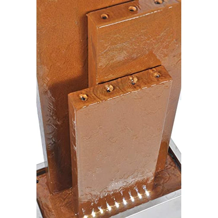 Köhko® Springbrunnen Chile, 104 cm hoch mit LED-Beleuchtung, 3 Wasserwänden aus Cortenstahl und Edelstahl, geräuscharmer Betrieb, geschlossener Wasserkreislauf – Bild 4