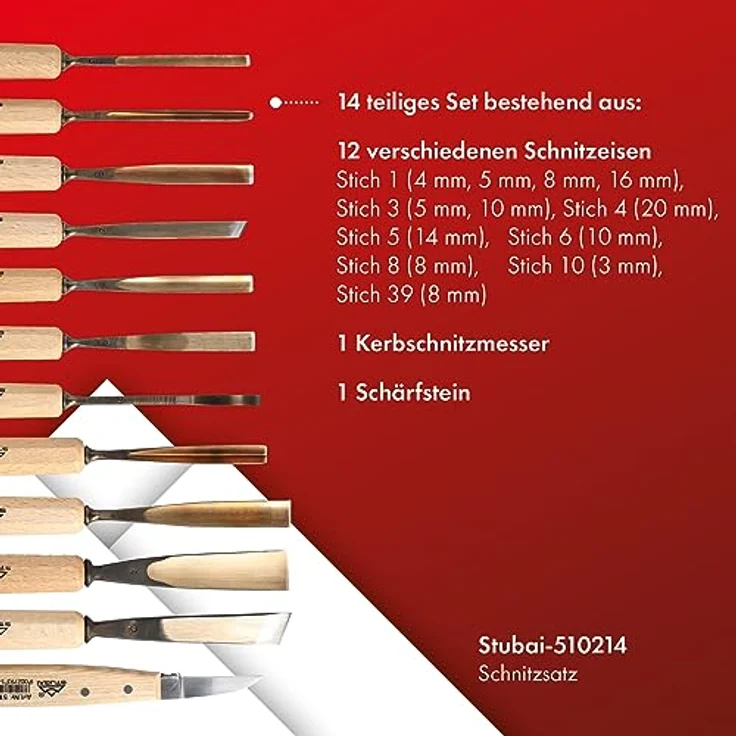 Schnitzersatz 14 teiliges Set in Rolltasche| STUBAI Schnitzersatz 14-tlg. Set für präzises Schnitzen und Gestalten von Holz, Schnitzwerkzeug für erfahrene Holzschnitzer oder Hobbyschnitzer – Bild 2
