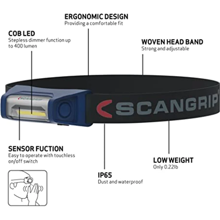Scangrip I-VIEW Stirnlampe, 250 lm, mit Akku und Sensortechnologie, schwarz – Bild 2